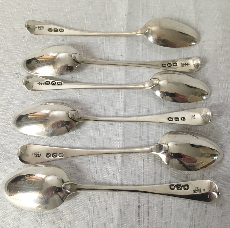 Georgian, George III, set of six silver teaspoons. London 1811/14 Eley, Fearn & Chawner. 2.5 troy ounces.