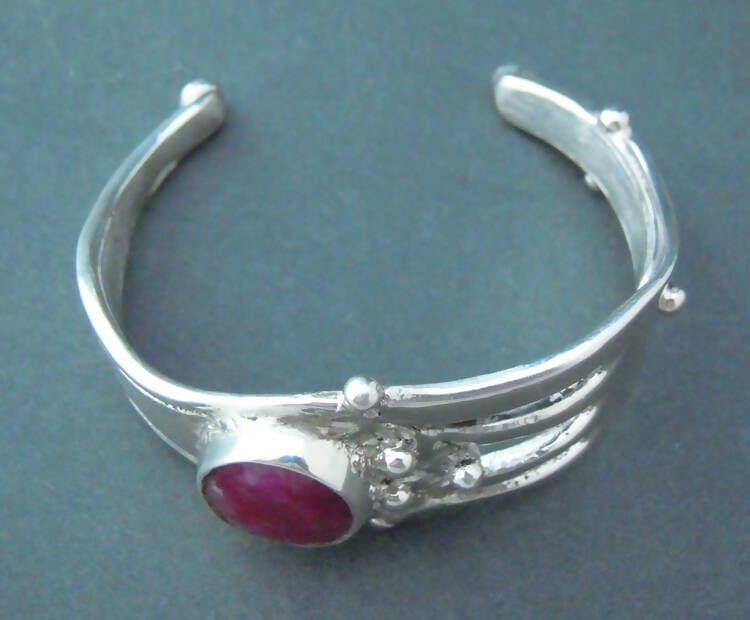 Narissa Mather ruby set silver fork cuff bracelet