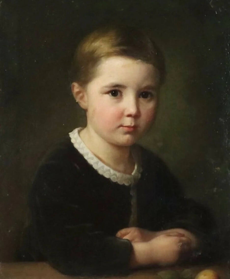 'Boy With Apples' 19th Century Oil Painting