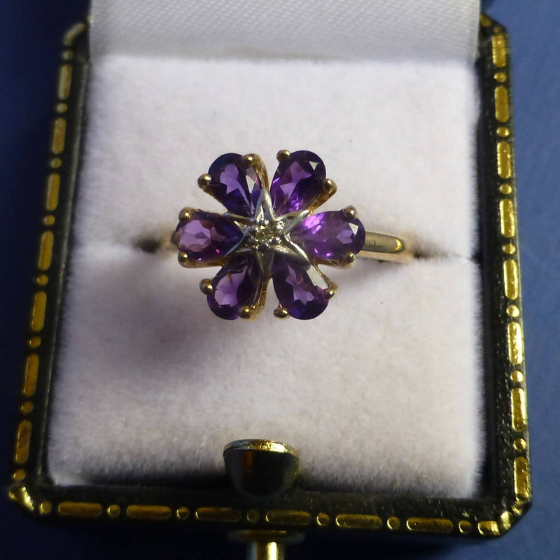 9ct Gold Amethyst and Diamond Ring Size K +1/2