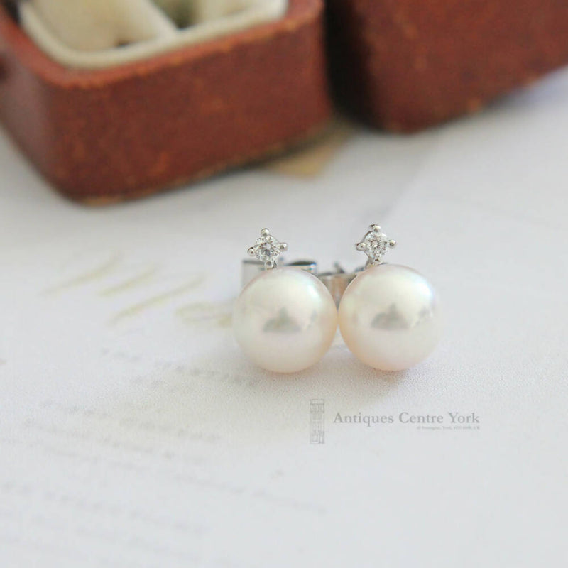 18ct White Gold Cultured Pearl & Diamond Earrings