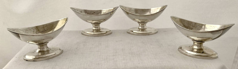 George III Four Scottish Silver Salts, Crested for Stuart of Bute. Edinburgh circa 1780 - 1810. 8.4 troy ounces.