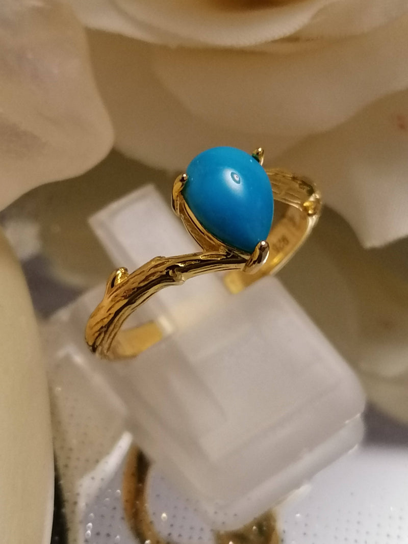 New Arizona Sleeping Beauty Turquoise in Yellow Gold Overlay Sterling Silver - Size N/O