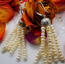 New Silver Freshwater Pearl Filigree Tassel Long Chandelier Statement Earrings