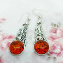 Pretty Silver & Amber Drop Earrings
