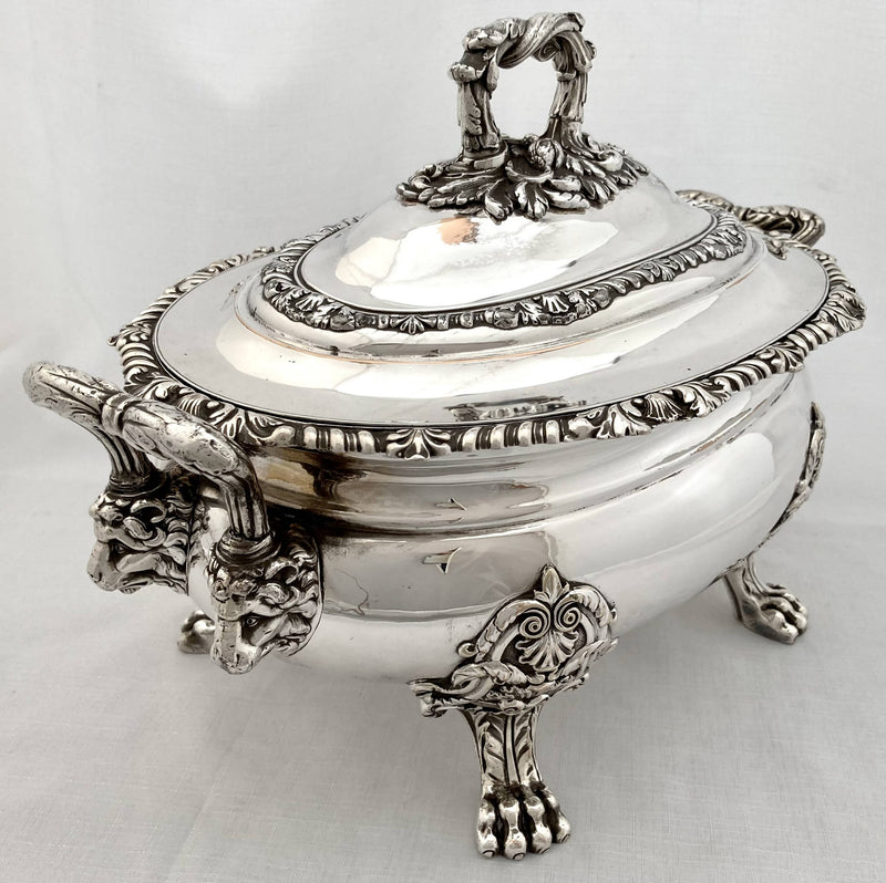 Victorian Silver Plated Lion Mask Soup Tureen, circa 1850.