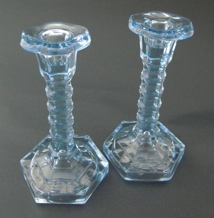 Walther & Sohne blue glass candlesticks "Mary"
