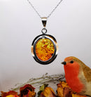 New Stunning Amber Pendant and 28 inch Sterling Silver Chain