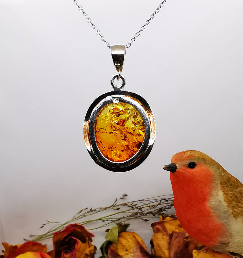 New Stunning Amber Pendant and 28 inch Sterling Silver Chain
