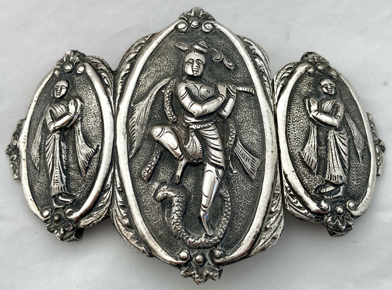 Burmese White Metal Figural Relief Buckle. 1.7 troy ounces.