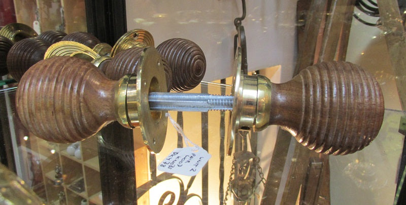 Brass & Wood Pair Door Knobs
