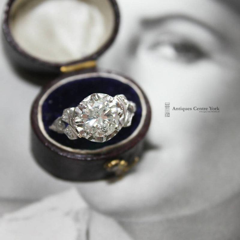 Art Deco Platinum Diamond Solitaire 1.50cts apx