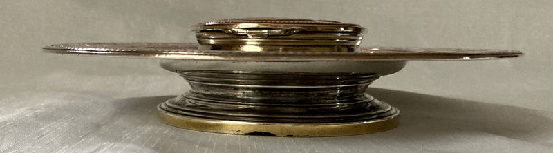 Elkington, Victorian, Neo Classical Silver Plate on Copper Circular Inkstand. Elkington & Co. 1873.