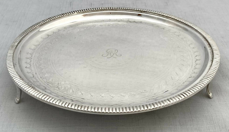 Graduated Pair of Silver Plated Salvers with Monogram for Alfred de Rothschild.