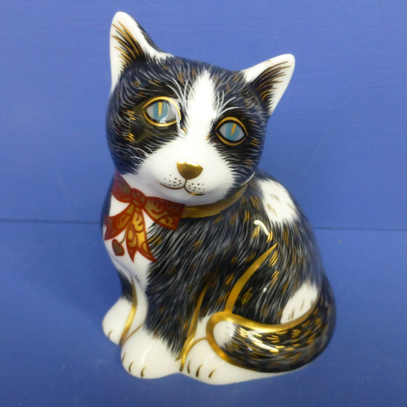 Royal Crown Derby Paperweight - Black & White Kitten