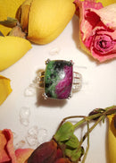 New 925S Ruby Zoisite Cambodian Zircon Ring - 16Cts