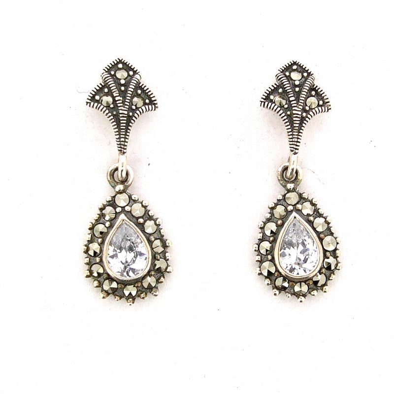 Silver Marcasite Crystal Earrings