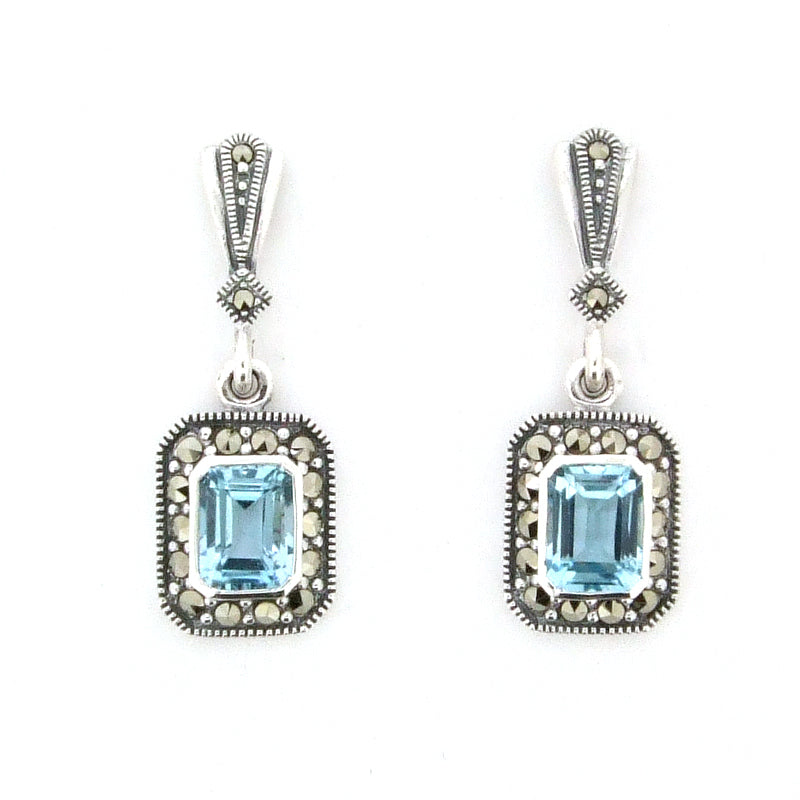 Silver Marcasite Blue Topaz earrings