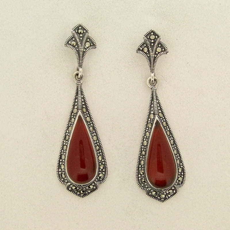 Silver Marcasite Carnelian Earrings