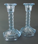 Walther & Sohne blue glass candlesticks "Mary"