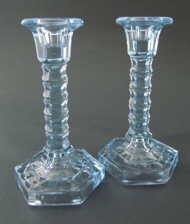 Walther & Sohne blue glass candlesticks "Mary"