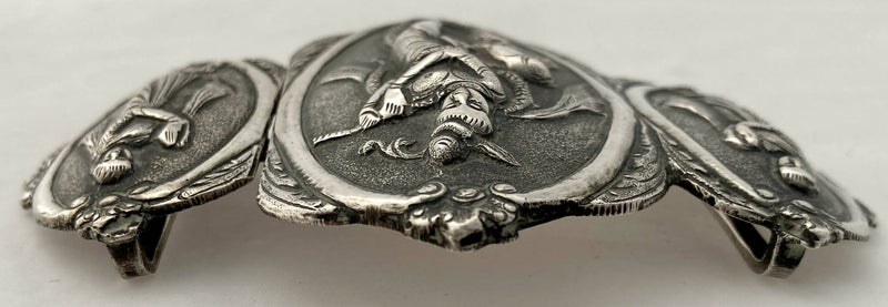 Burmese White Metal Figural Relief Buckle. 1.7 troy ounces.