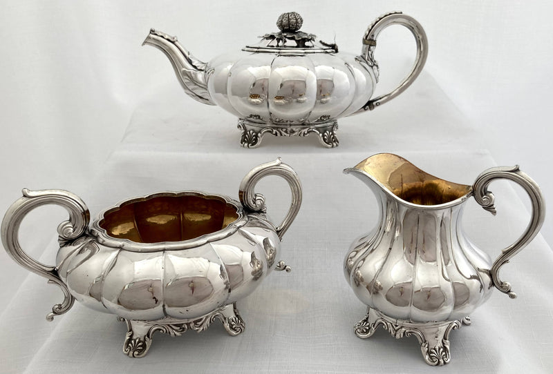 William IV period Old Sheffield Plate Matched Tea Set of Melon form, circa 1835.