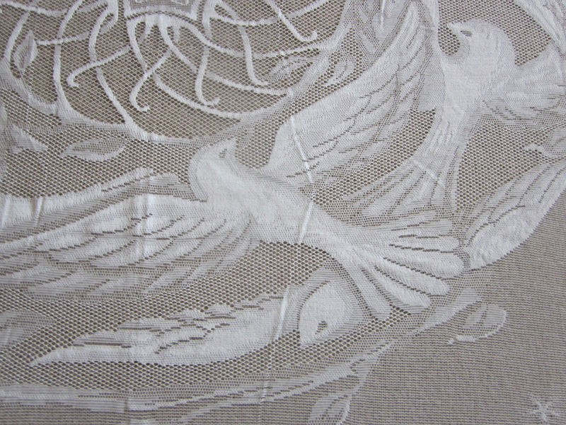 Doves ornamental white Cotton Lace tablecloth - 70" x 108" ~ 170 x 275cms