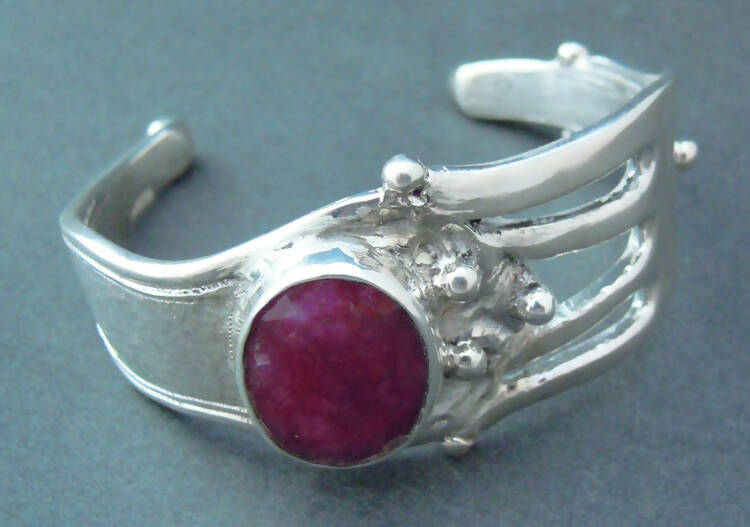 Narissa Mather ruby set silver fork cuff bracelet