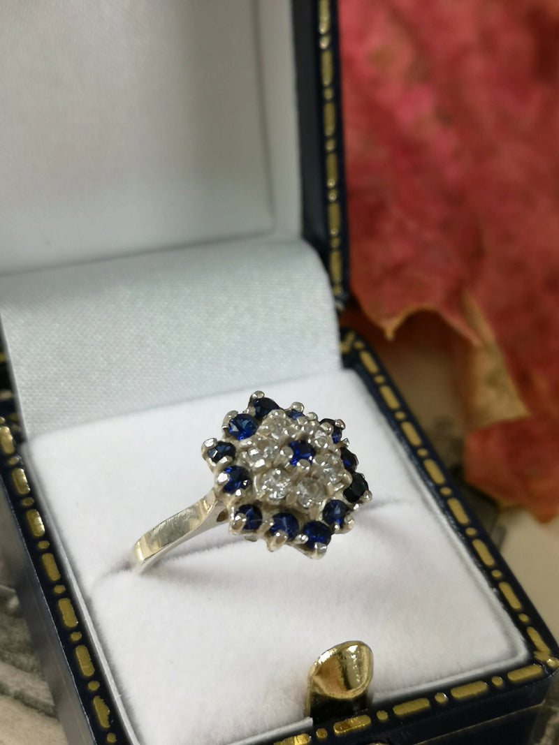 Vintage Blue and white Crystal Cluster Ring