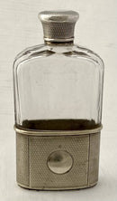 Edwardian Silver Plate & Faceted Glass Hip Flask. Asprey of Bond Street.