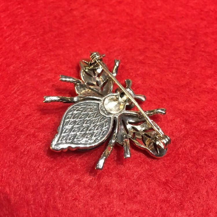 Silver Black Bee Brooch Marcasite pin