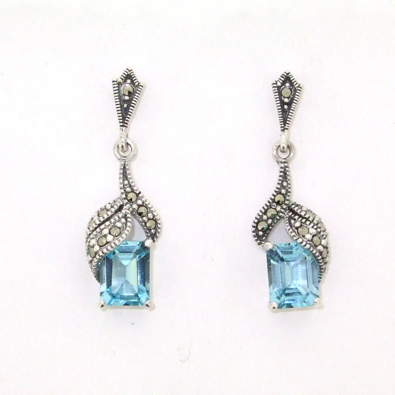 Silver Marcasite Blue Topaz Earrings