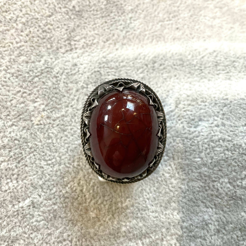 Silver and amber bakelite ring