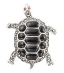 Tortoise Brooch Silver Black Marcasite Pin Pendant