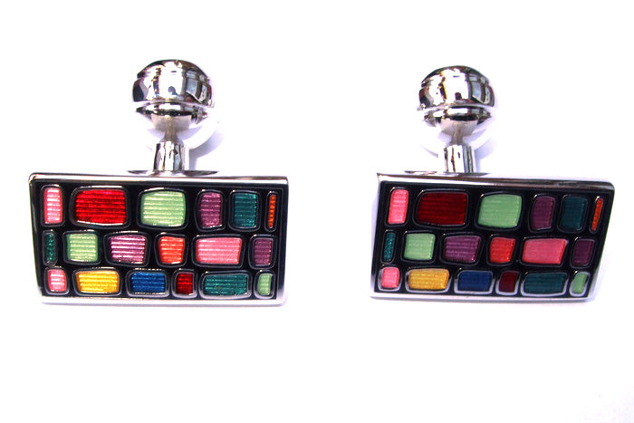 Duchamp Multi-Coloured Mosaic Enamel Cufflinks