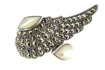 Angel Wing Ring Mother of Pearl Silver Marcasite