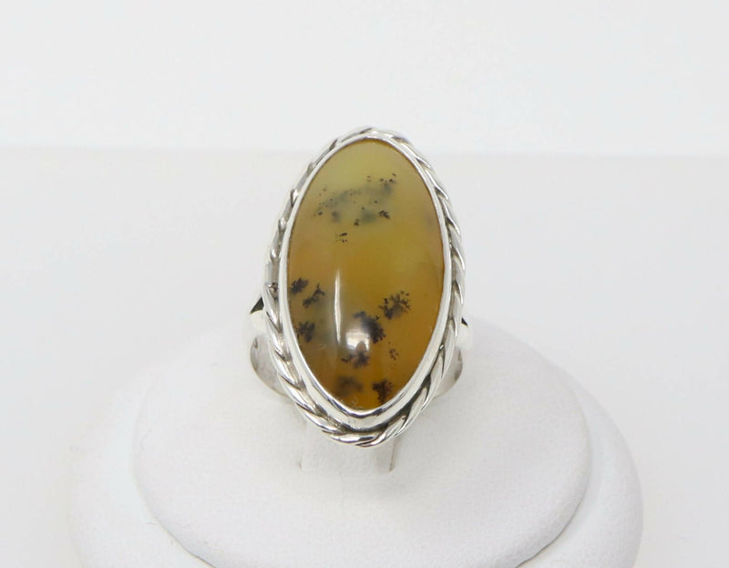 Vintage Silver & Brown Moss Agate Statement Ring