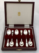Elizabeth II cased set of six silver, double struck, coffee spoons. Sheffield 1989 Asprey plc. 2.4 troy ounces.