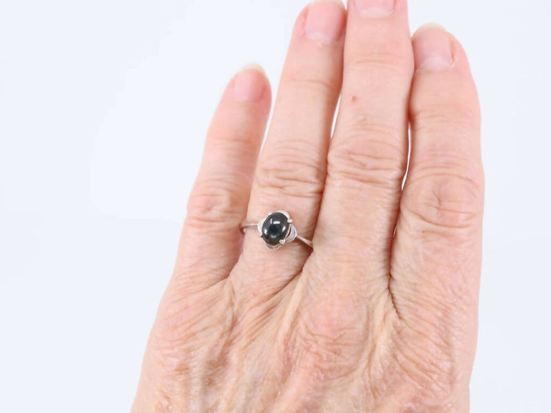Vintage Silver & Black Star Diopside Solitaire Ring