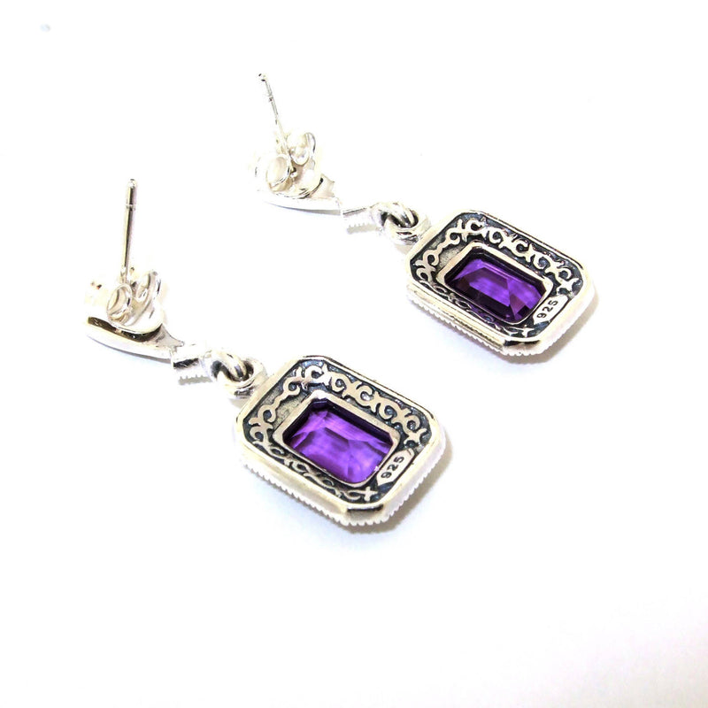 Silver Marcasite Purple Amethyst Earrings