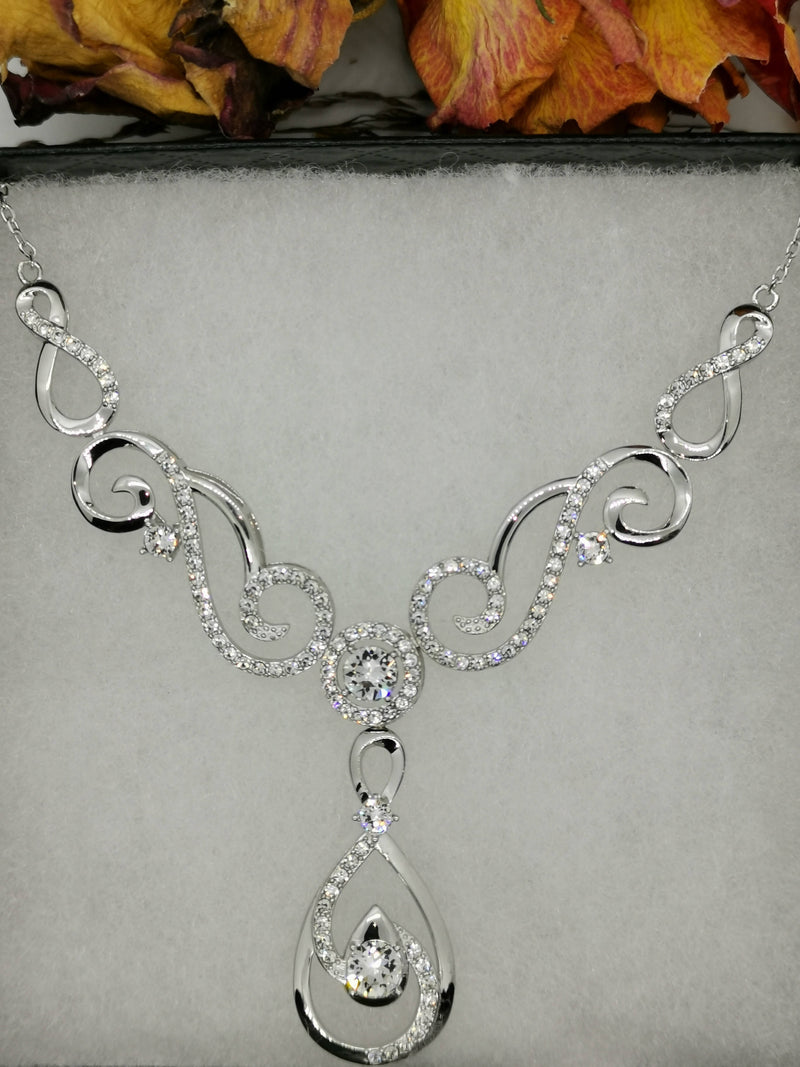 New Swarovski White Zirconia (Rnd) Necklace (Size 18 with 2 inch Extender) in Rhodium Overlay Sterling Silver