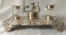 William IV silver inkstand with twin inkwells and taperstick holder with snuffer. London 1834 Joseph Angell I & John Angell I. 16 troy ounces.