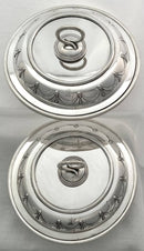 Pair of Crested Silver Plated Circular Entree Dishes & Covers. Retailed by Asprey.