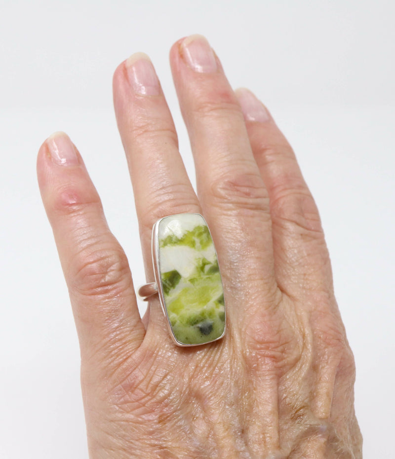 Silver & Green Agate Statement Ring