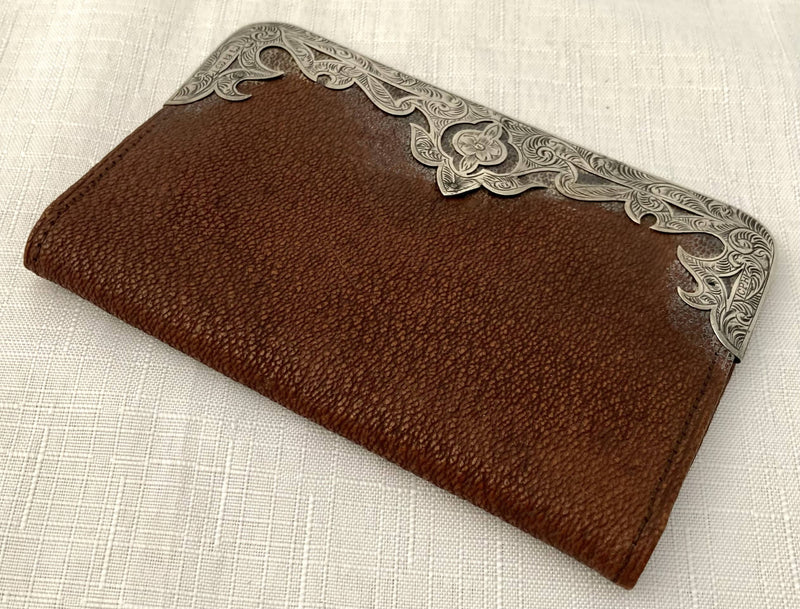 Victorian Silver Mounted Leather Wallet. Birmingham 1898 Charles Penny Brown.