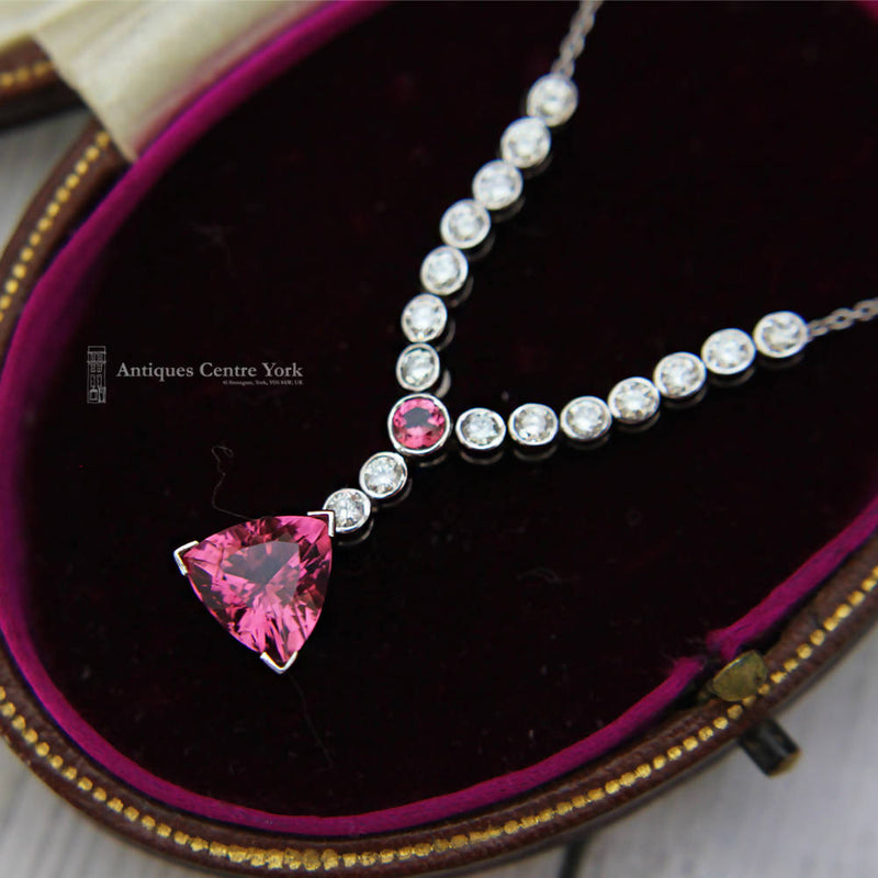 Handmade 18ct White Gold Pink Tourmaline & Diamond Necklace