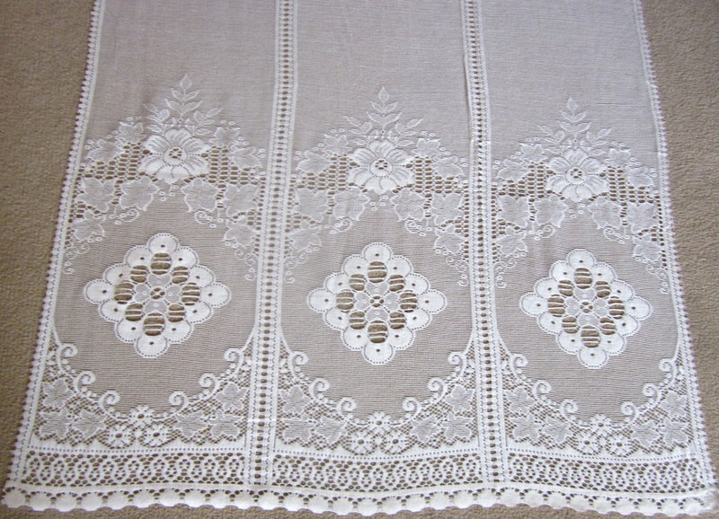 "Victoria" Vintage Heritage Design white Pair Of Cotton Lace Curtain Panels - 34 x 54 Inches