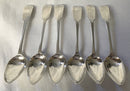 Georgian, George III, set of six silver teaspoons. Newcastle 1795 or 1819, Thomas Watson. 2.44 troy ounces.