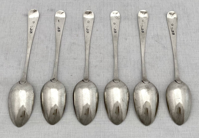 Georgian, George III, Six Silver Teaspoons. Exeter 1812 William Welch II. 2.6 troy ounces.